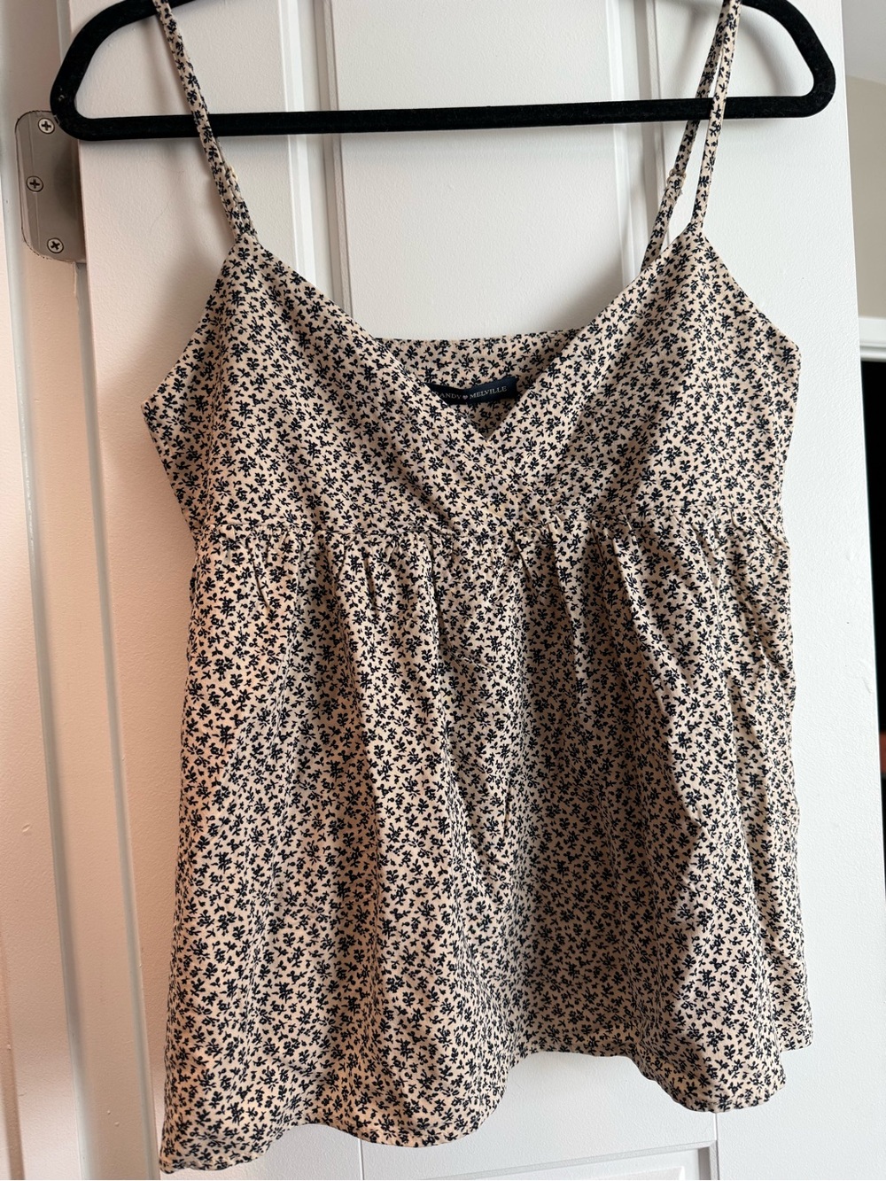 Brandy Melville Cream Tank Top with Black Floral Print